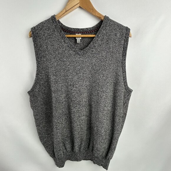 Tristan preppy black & white marled cotton sleeveless sweater vest - men's XL - Picture 2 of 7